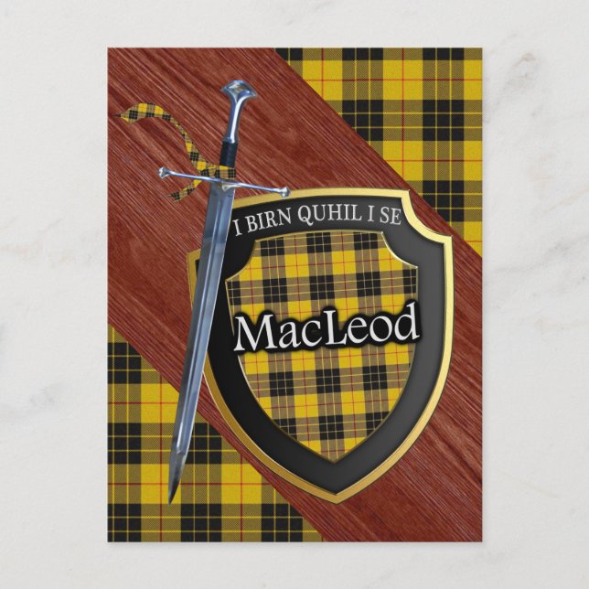 Klan MacLeod Tartan Sword & Shield Vykort (Framsida)