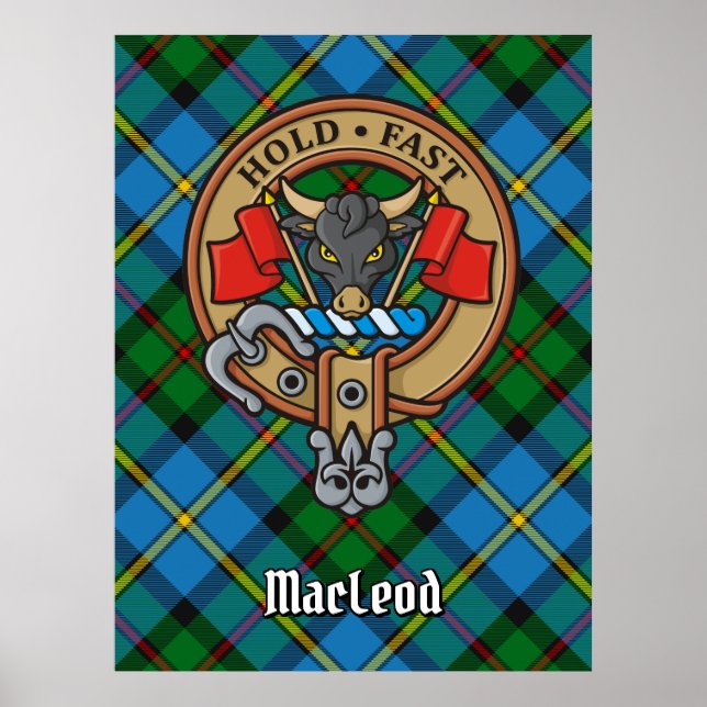 Klan MacLeod-Vapensköld över Tartan Poster (Framsidan)