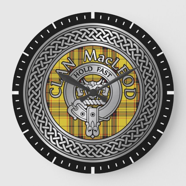 Klan MacLeod Vapensköld & Tartan Knot Large Clock Stor Klocka (Framsida)