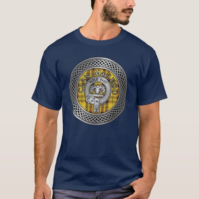 Klan MacLeod Vapensköld & Tartan Knot T-Shirt (Framsida)