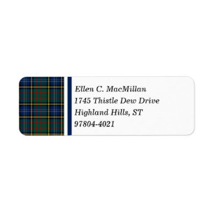 Klan MacMillan Modern Hunting Tartan Returadress Etikett