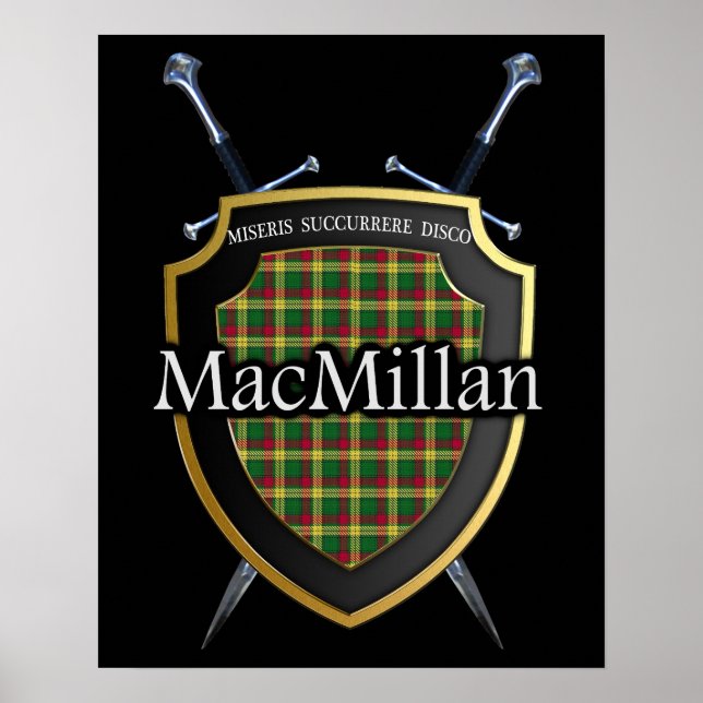 Klan MacMillan Tartan Scottish Shield & Swords Poster (Framsidan)
