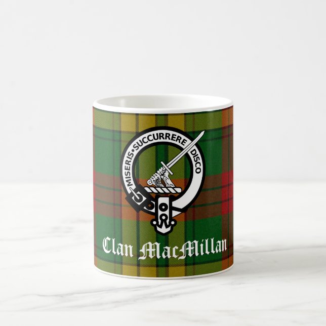 Klan MacMillan-Vapenskölden Badge och Tartan Kaffemugg (Center)