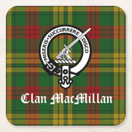 Klan MacMillan-Vapenskölden Badge och Tartan Underlägg Papper Kvadrat