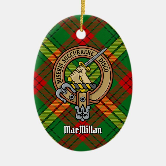 Klan MacMillan-Vapenskölden över Tartan Julgransprydnad Keramik (Framsidan)
