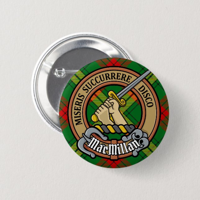 Klan MacMillan-Vapenskölden över Tartan Knapp (Framsida & baksida)