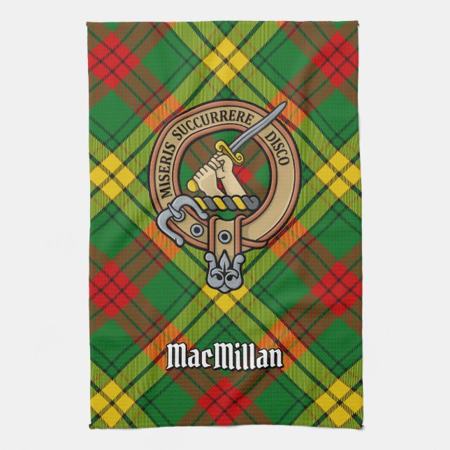 Klan MacMillan-Vapenskölden över Tartan Kökshandduk (Vertikal)