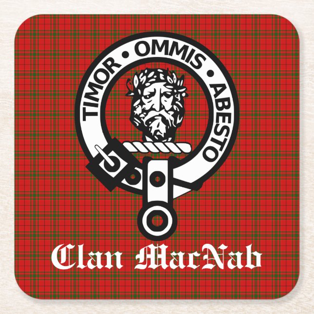 Klan MacNab Vapensköld Badge och Tartan Underlägg Papper Kvadrat (Framsidan)