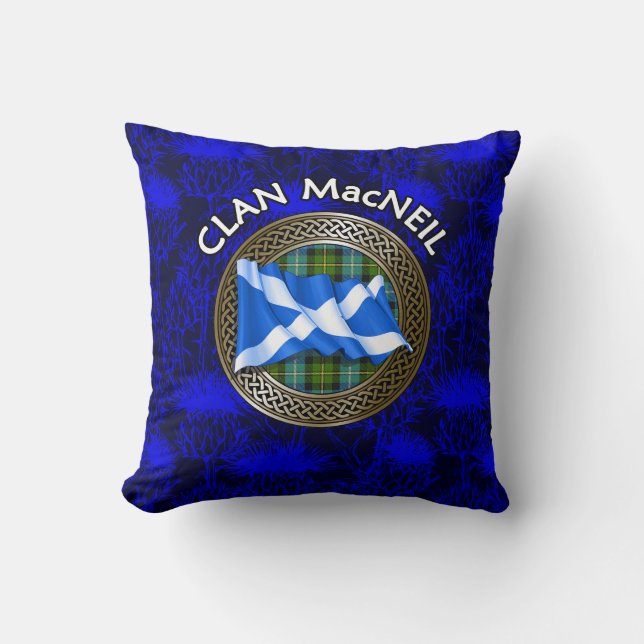 Klan MacNeil Tartan Knot & Flagga Kudde (Framsida)
