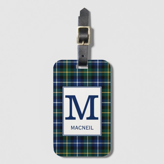 Klan MacNeil Tartan Monogrammed Bagagebricka (Framsida vertikal)
