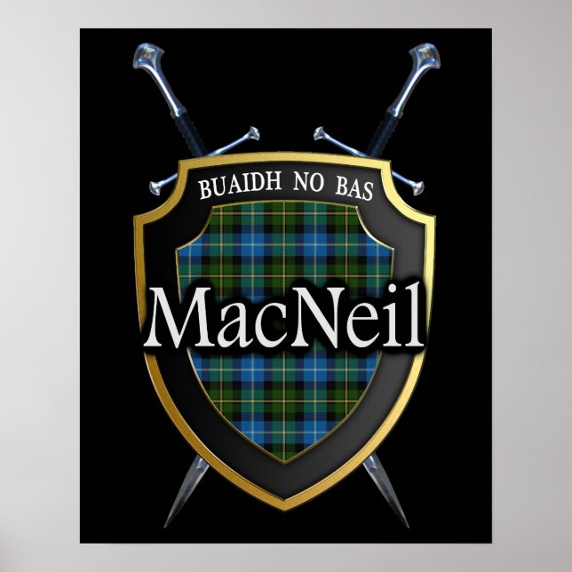 Klan MacNeil Tartan Scottish Shield & Swords Poster (Framsidan)