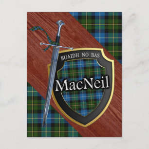 Klan MacNeil Tartan Sword & Shield Vykort
