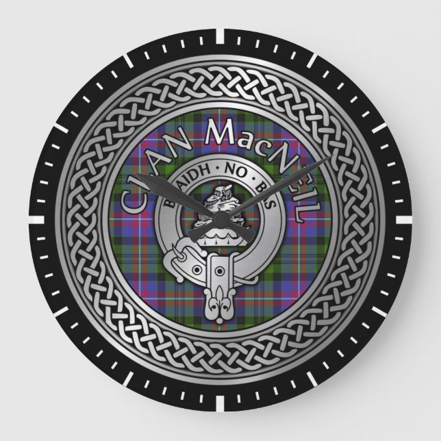 Klan MacNeil Vapensköld & Tartan Knot Stor Klocka (Framsida)
