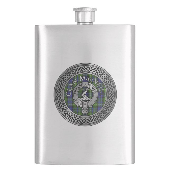 Klan MacNeill av Gigha Vapensköld & Tartan Flask Fickplunta (Framsidan)