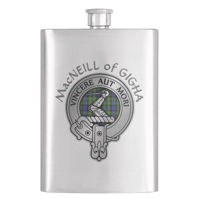 Klan MacNeill av Gigha Vapensköld & Tartan Flask Fickplunta (Framsidan)