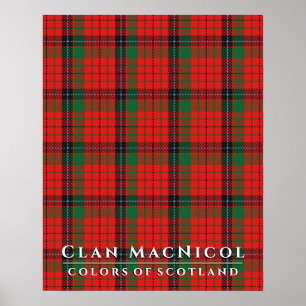 Klan MacNicol Färg av Scotland Red Tartan Poster