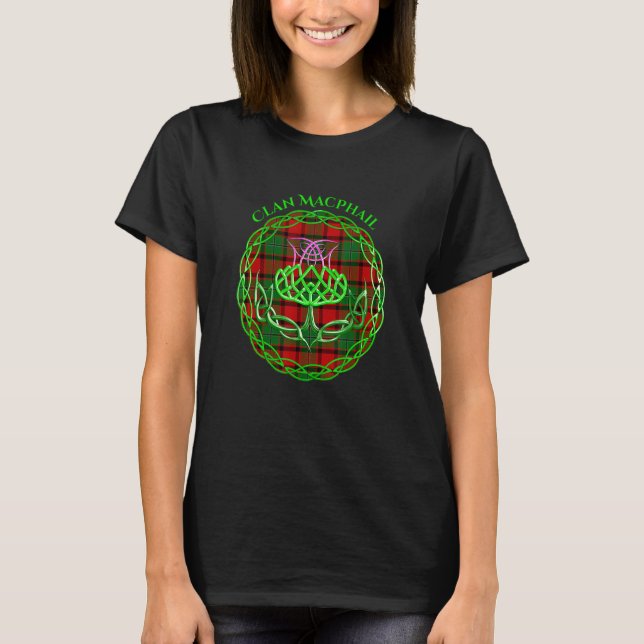 Klan Macphail Scottish Tartan Celtic Thistle T Shirt (Framsida)