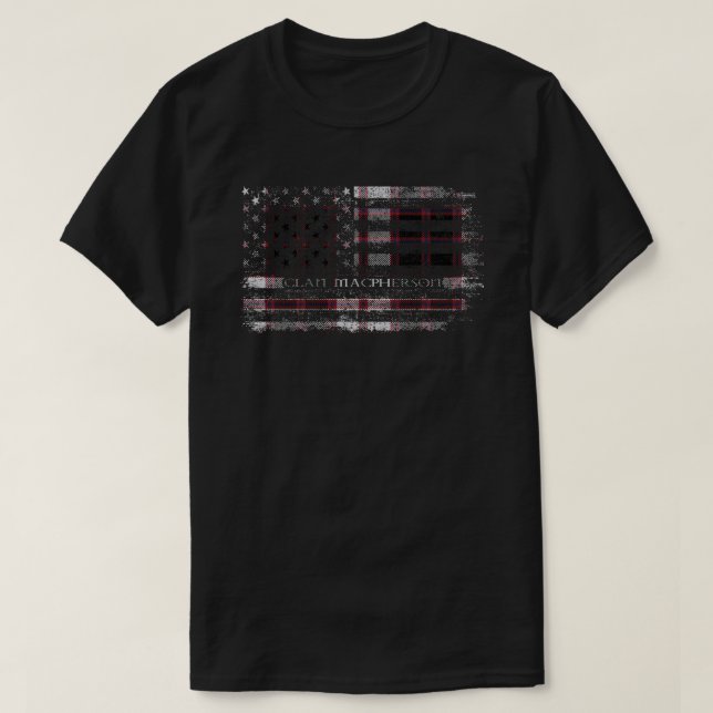 Klan MacPherson of Pitmain Scottish tartan US flag T Shirt (Design framsida)