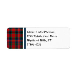Klan MacPherson Red and Blue Scottish Tartan Returadress Etikett