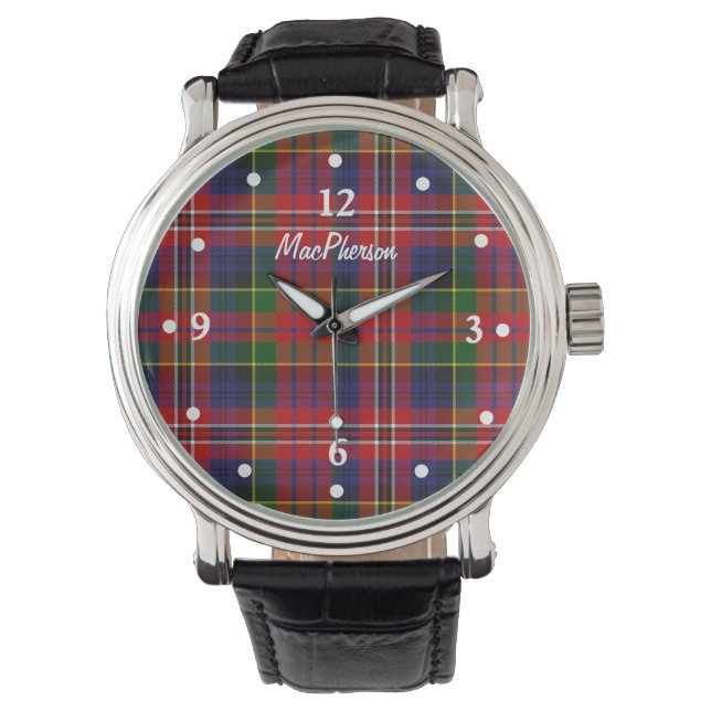 Klan MacPherson Tartan Play Faced Anpassningsbar W Armbandsur (Framsida)