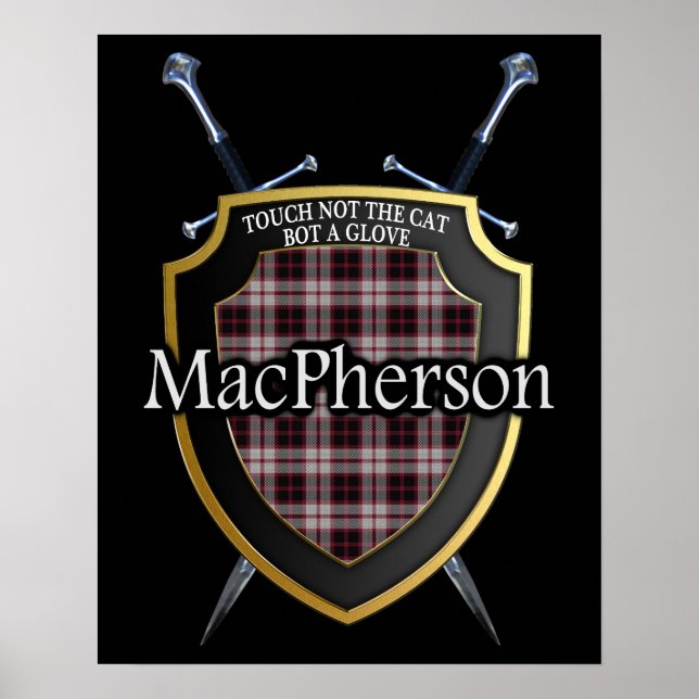 Klan MacPherson Tartan Scottish Shield & Swords Poster (Framsidan)