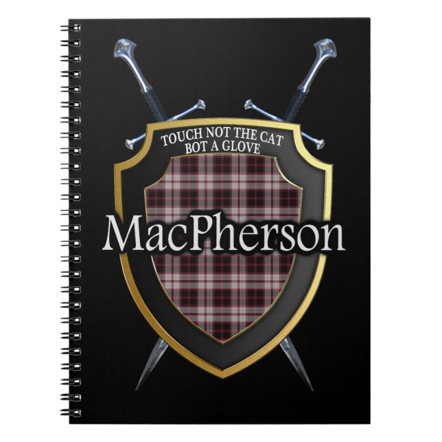 Klan MacPherson Tartan Shield & Swords Anteckningsbok (Framsidan)