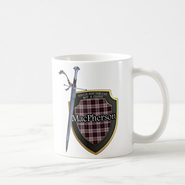 Klan MacPherson Tartan Sword & Shield Kopp Mugg (Höger)
