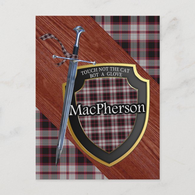 Klan MacPherson Tartan Sword & Shield Vykort (Framsida)