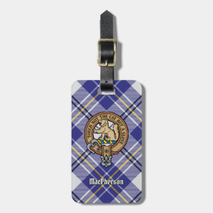Klan MacPherson-Vapensköld över Blue Dress Tartan Bagagebricka