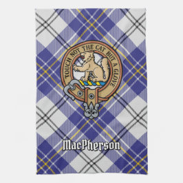 Klan MacPherson-Vapensköld över Blue Dress Tartan Kökshandduk