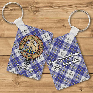 Klan MacPherson-Vapensköld över Blue Dress Tartan Nyckelring