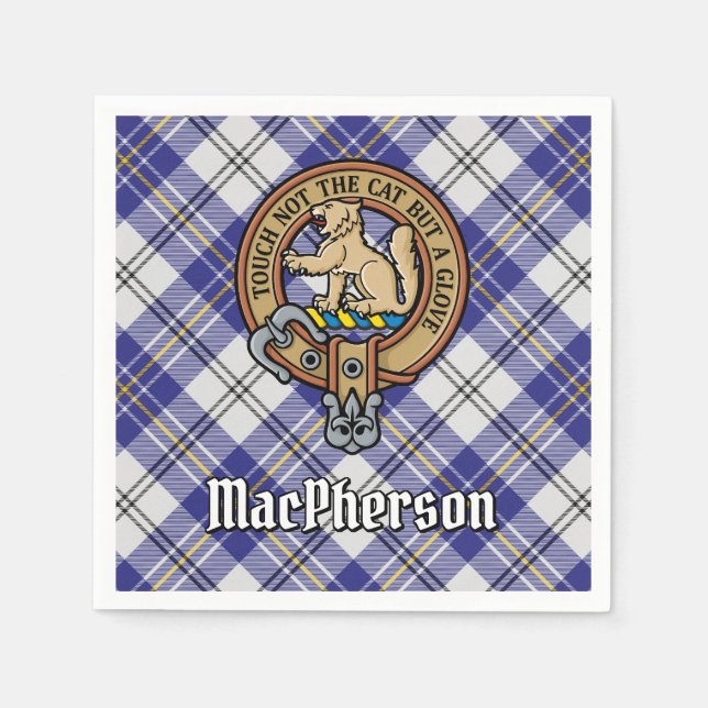 Klan MacPherson-Vapensköld över Blue Dress Tartan Pappersservett (Framsidan)