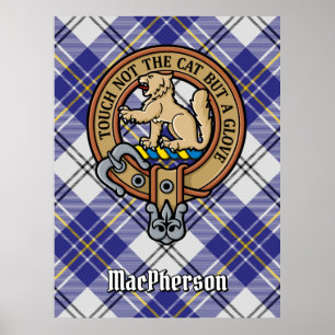 Klan MacPherson-Vapensköld över Blue Dress Tartan Poster