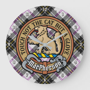 Klan MacPherson-Vapensköld över Dress Tartan Stor Klocka