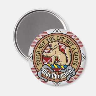Klan MacPherson Vapensköld över Red Dress Tartan Magnet