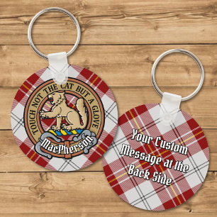 Klan MacPherson Vapensköld över Red Dress Tartan Nyckelring