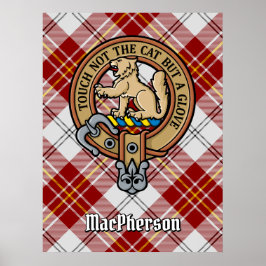 Klan MacPherson Vapensköld över Red Dress Tartan Poster