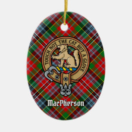 Klan MacPherson Vapensköld över Tartan Ceramic Orn Julgransprydnad Keramik