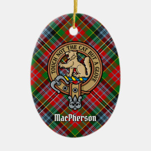 Klan MacPherson Vapensköld över Tartan Ceramic Orn Julgransprydnad Keramik