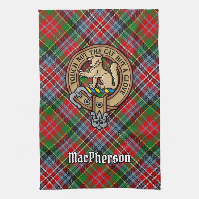 Klan MacPherson Vapensköld över Tartan Kitchen Tow Kökshandduk (Vertikal)
