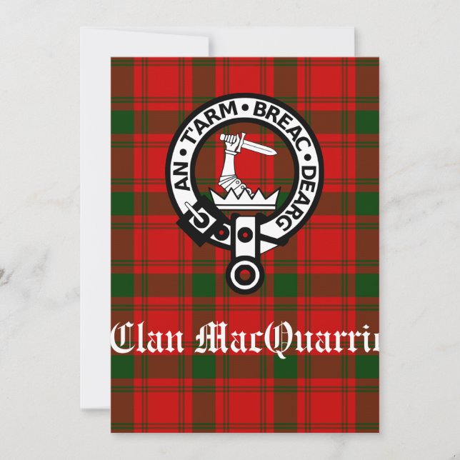 Klan MacQuarrie Tartan och Vapensköld Hälsning Kort (Framsida)