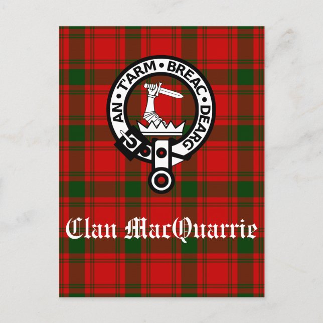 Klan MacQuarrie Tartan och Vapensköld Vykort (Framsida)