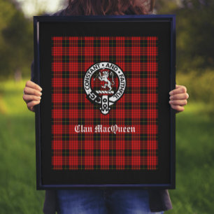 Klan MacQueen Vapensköld Badge & Tartan Poster