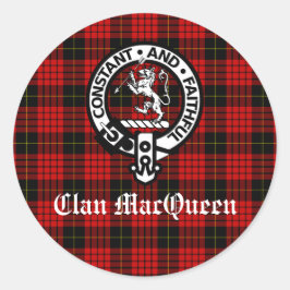 Klan MacQueen Vapensköld Badge & Tartan Runt Klistermärke