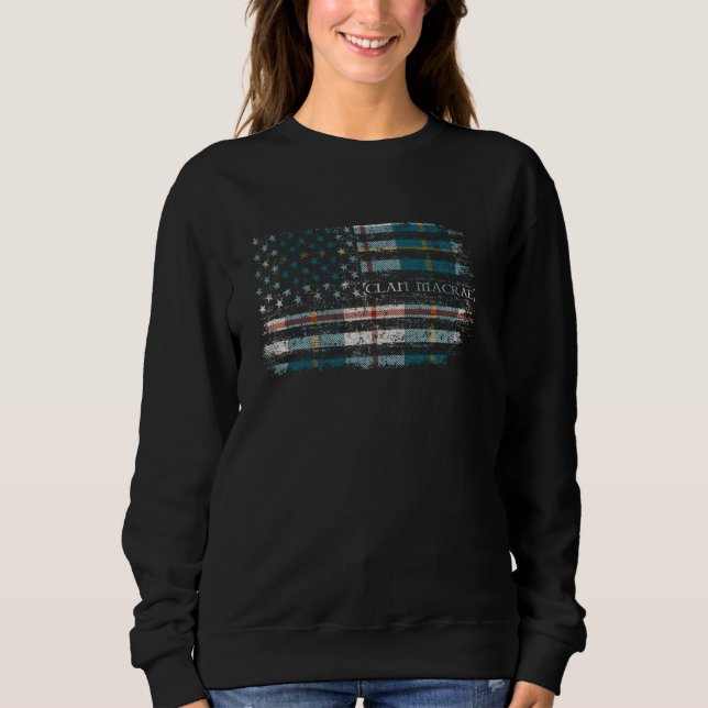 Klan MacRae Conchra Scottish tartan US flagga kil T Shirt (Framsida)
