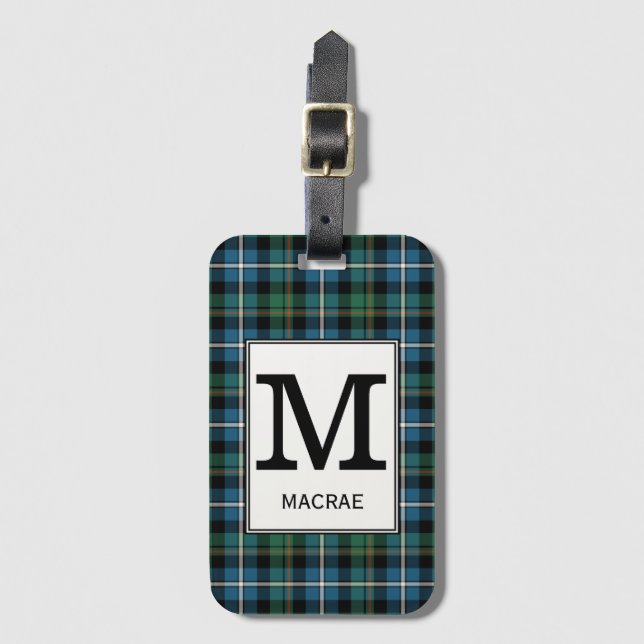 Klan MacRae Hunting Tartan Monogrammed Bagagebricka (Framsida vertikal)