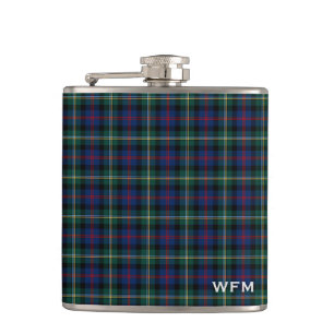 Klan Malcolm Tartan Mörk blått och Grönt Monogram Fickplunta