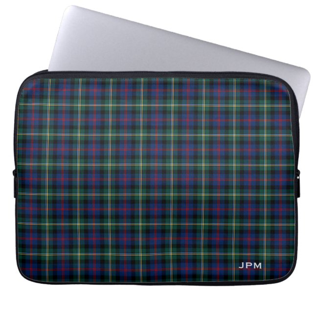 Klan Malcolm Tartan Mörk blått Play Monogram Laptop Sleeve (Framsidan)