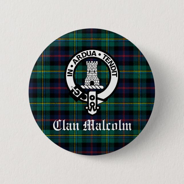 Klan Malcolm Vapensköld Badge och Tartan Knapp (Framsida)