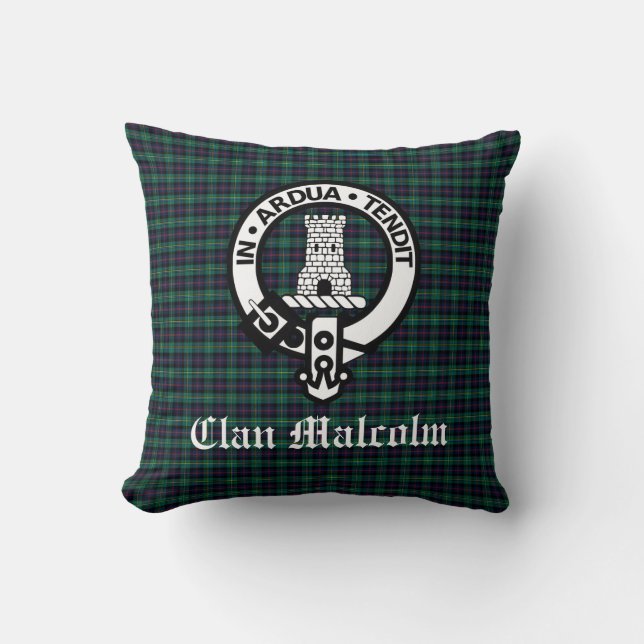 Klan Malcolm Vapensköld Badge och Tartan Kudde (Framsida)